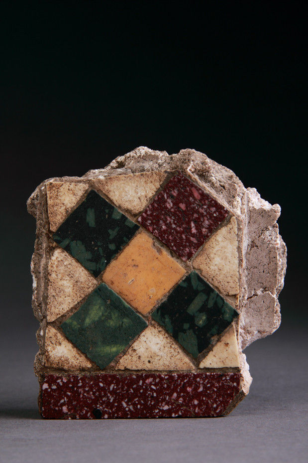 Medieval Mosaic Cosmati Floor Fragment Inlaid with Red and Green Porphyry